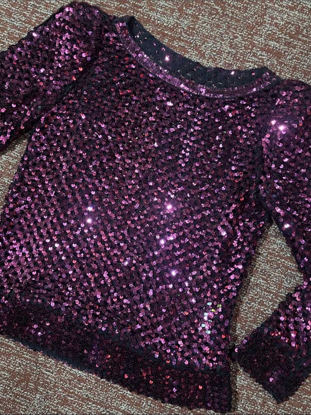 Vintage Sequin Long-Sleeve Top Purple open knit party going out statement top 6
